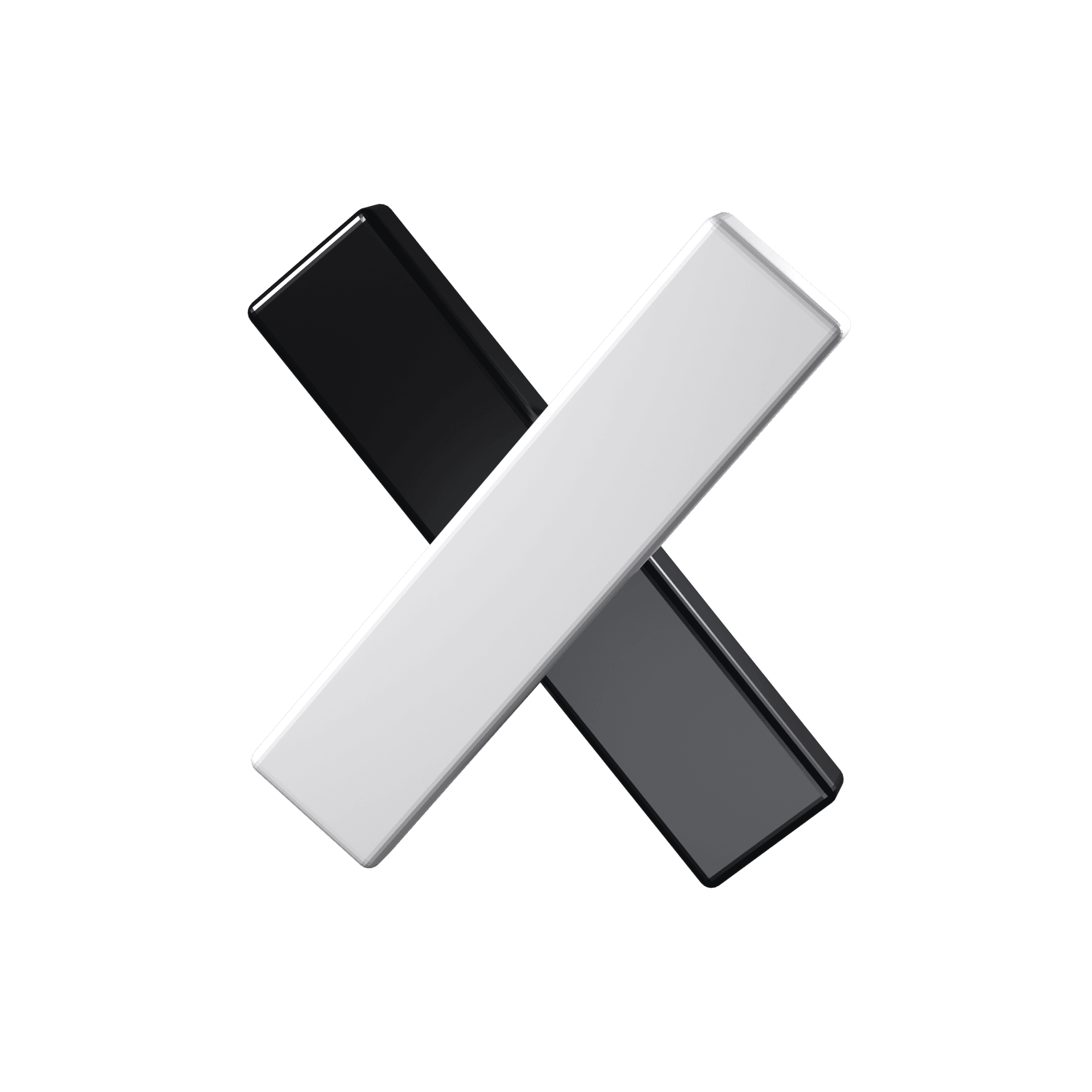 The KriyaXlabs mark in three dimensions: two intersecting planes, one graphite and one white, forming an X